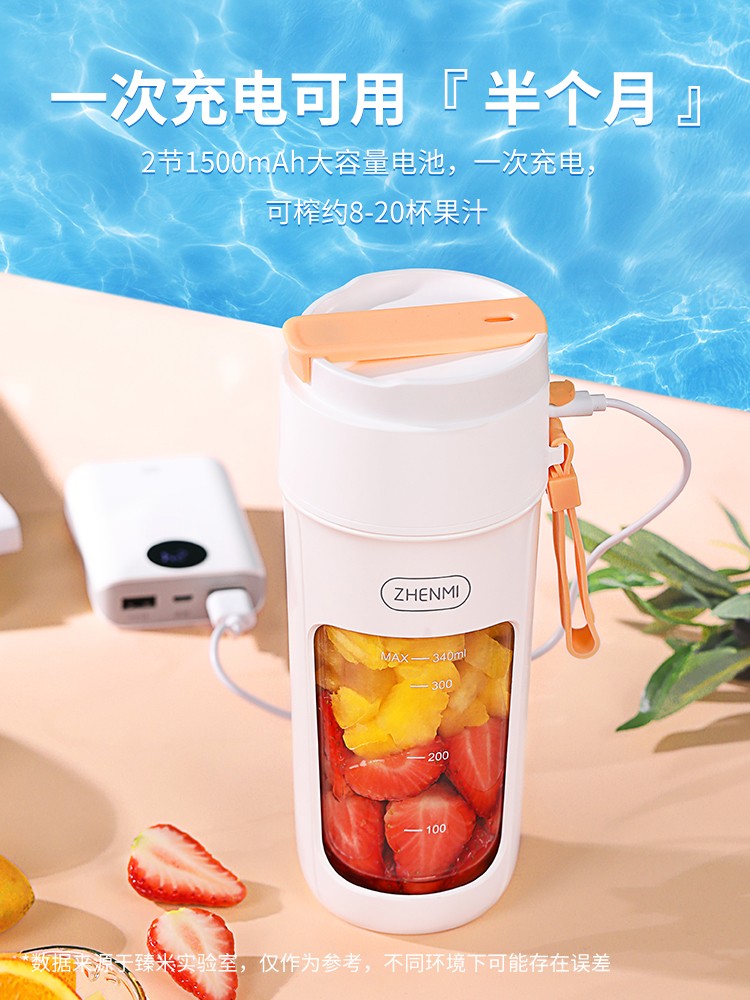 臻米10叶刀头榨汁杯 小型便携式家用多功能炸果汁机340ml USB